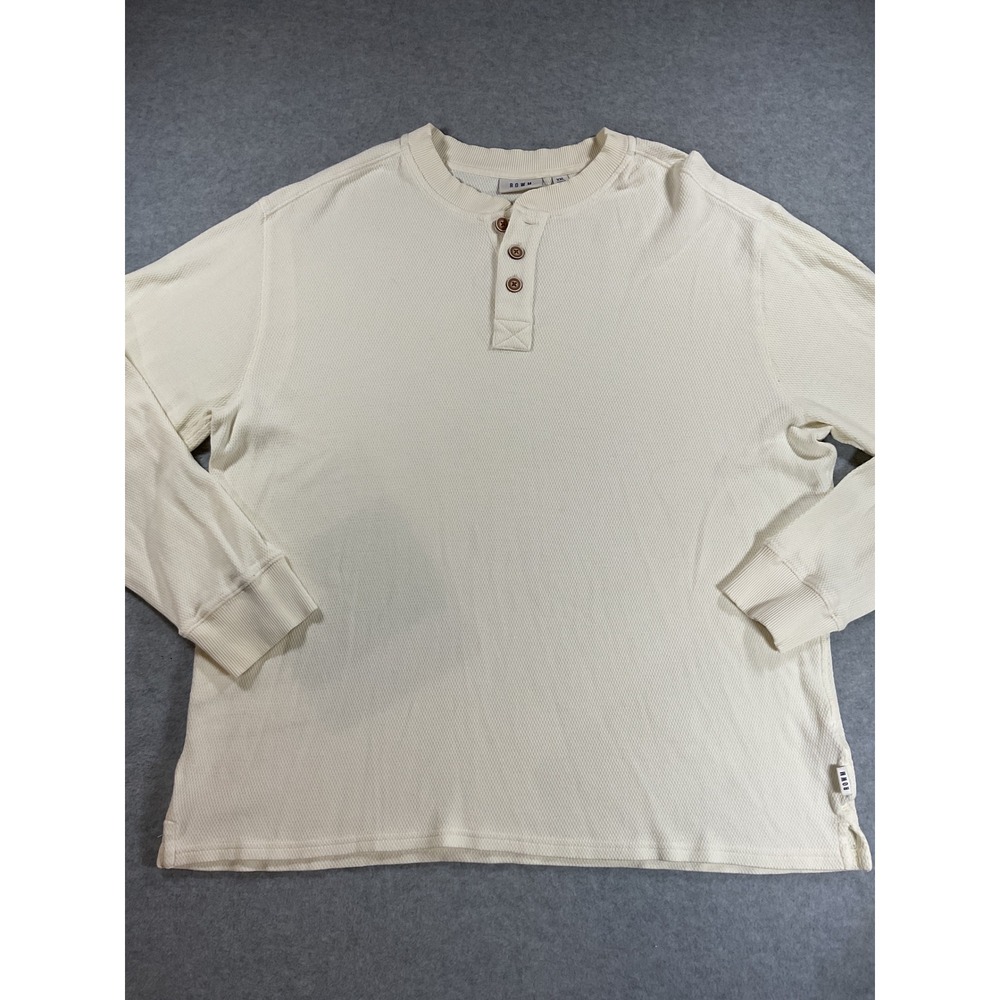 ROWM Mens XXL Cream Waffle Knit Cotton Long Sleeve Henley Shirt 1805